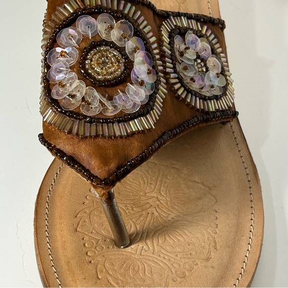 J. Jill Brown Beaded Leather Sole Bohemian Flip Flop Thong Sandals Size 8 - Picture 10 of 14